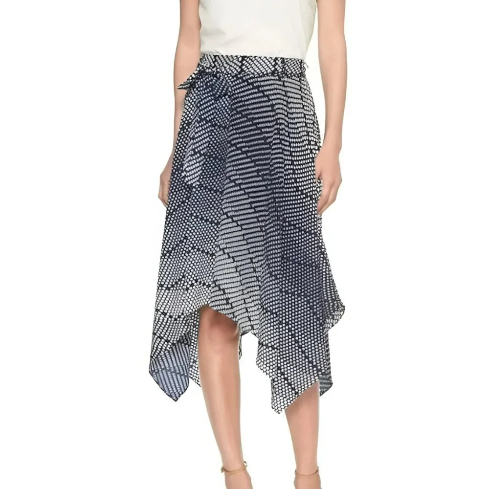 NWT Banana Republic Blue White Polka Dot Handkerchief A-Line Fit Flare Skirt S 4